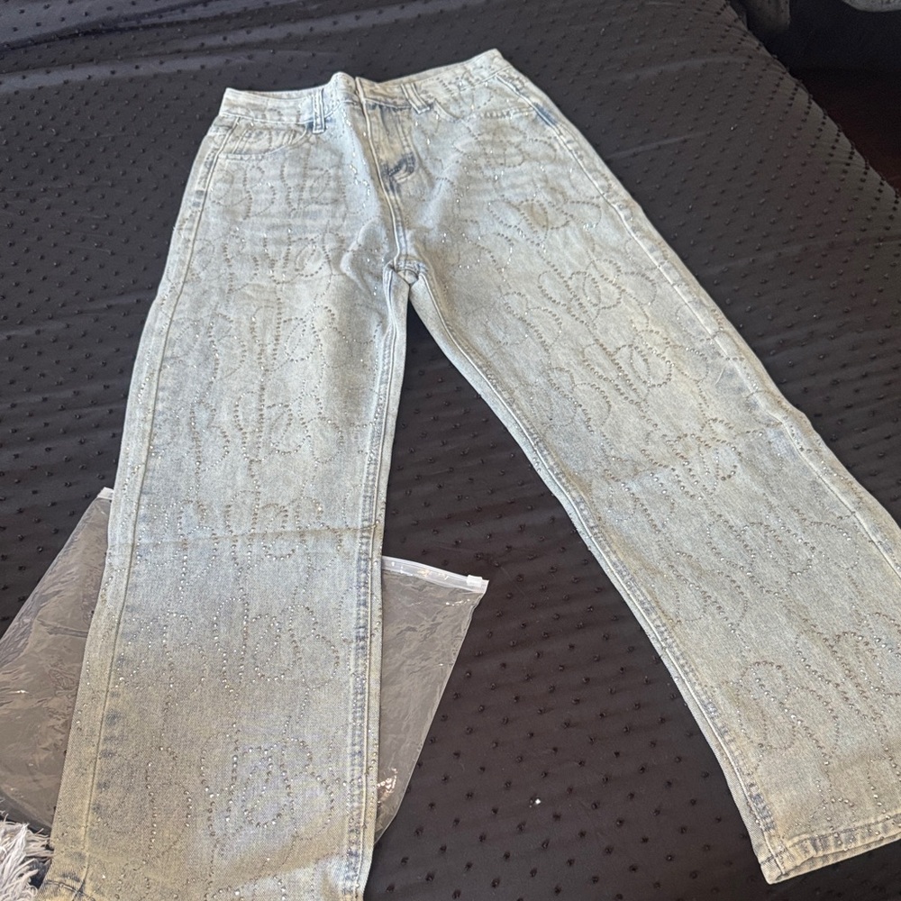 Source Unknown Light Blue Patterned Jeans - image 1